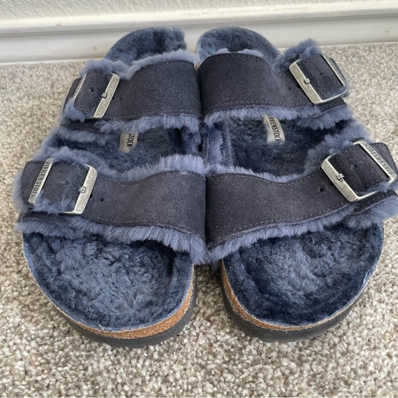 Birkenstock Arizona shearling lined sandals men’s size 10 blue Nubuck Leather - Picture 4 of 11